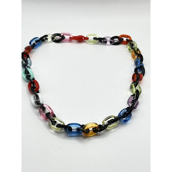 Multicolored Unisex Acrylic Chain Link Necklace 17”~ 4mm Thick~ - Picture 2 of 9